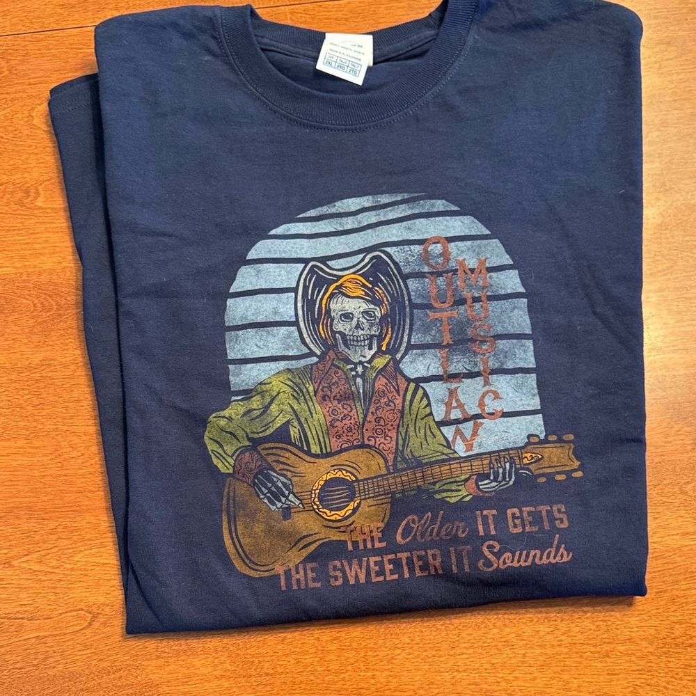 Gildan Navy Outlaw Music Skeleton T-Shirt